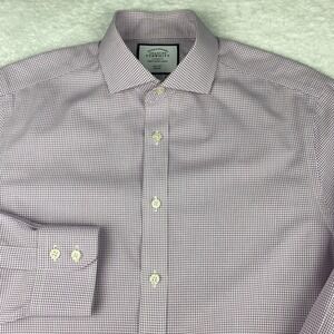 Charles Tyrwhitt Dress Shirt Mens 15.5-33 Mauve Checks Slim Fit No Iron